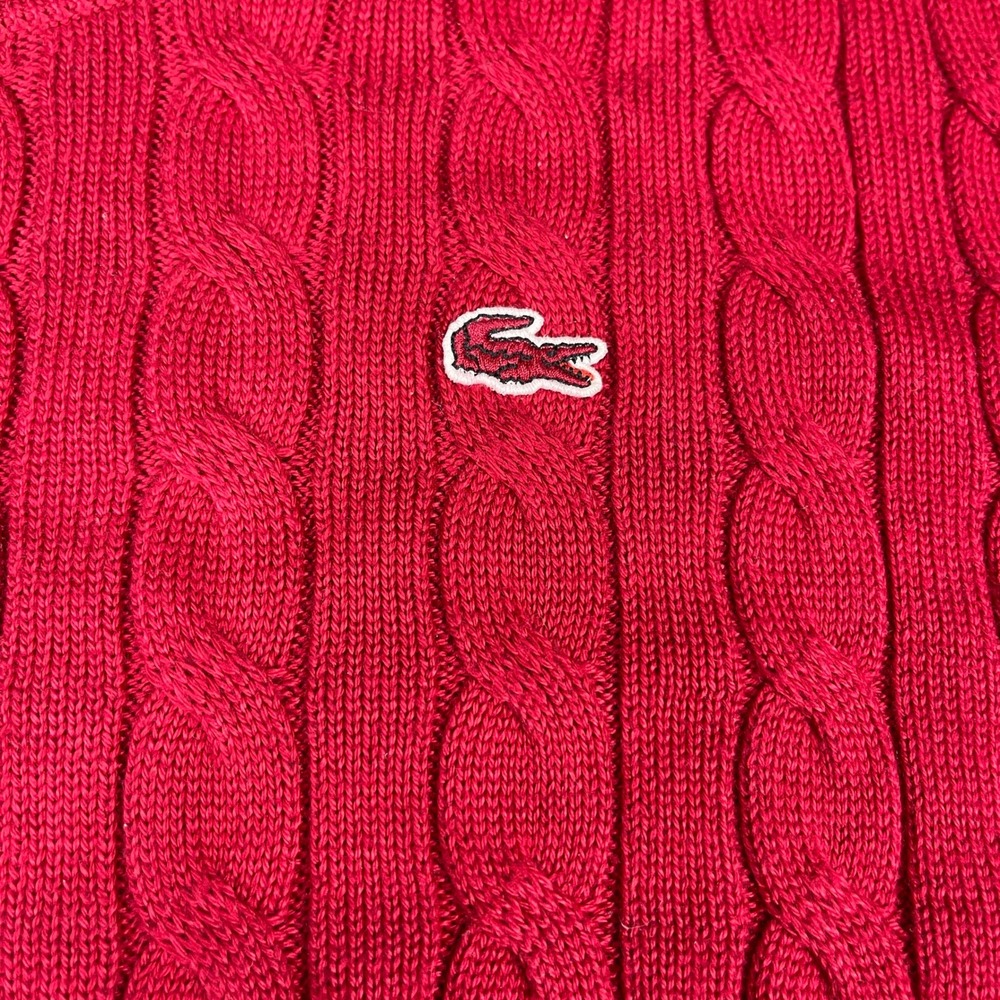 Lacoste Women's Red Cable Knit Crew Neck Sweater Large Classic - Picture 5 of 11